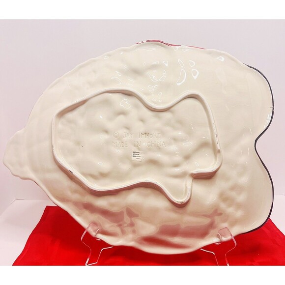 Vintage Jay Import Santa Cookie Platter Ceramic Christmas Tray 16” Plaid - Picture 7 of 14